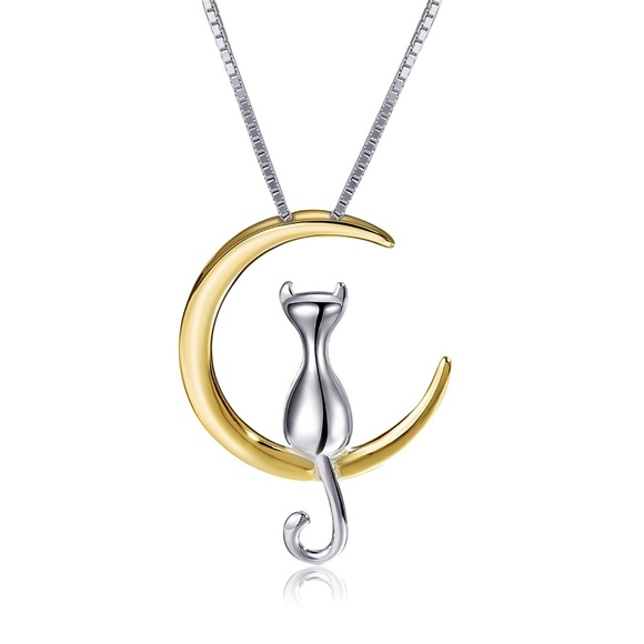 Jewelry - gold Moon Silver cat  Necklace